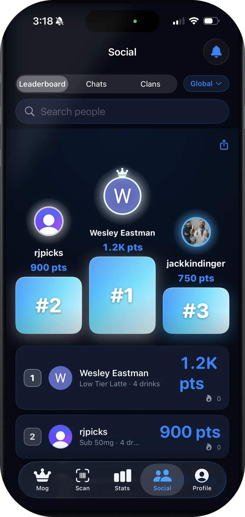 Social screen: friends, clans and chats